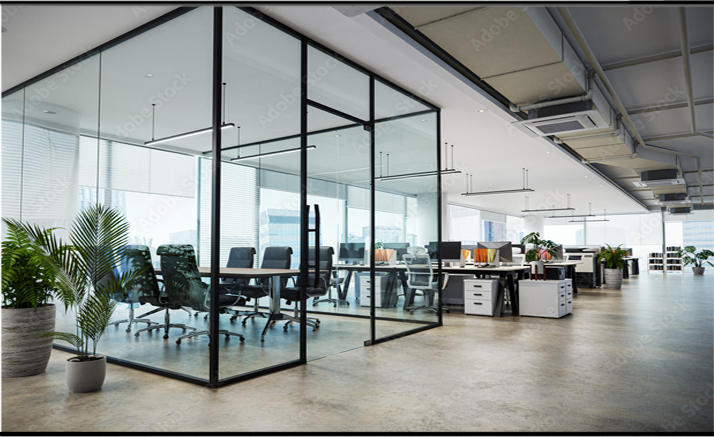 Glass-walled conference room in a modern office fit-out
